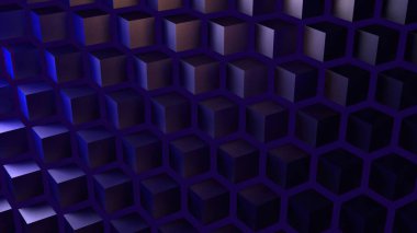Küplerden oluşan soyut mavi arkaplan parlak kristal küp reklam yüzeyi