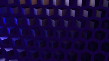 Küplerden oluşan soyut mavi arkaplan parlak kristal küp reklam yüzeyi