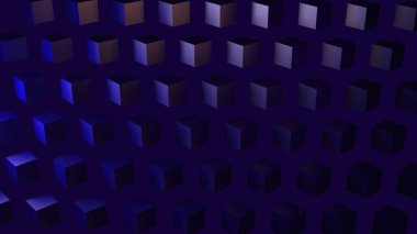 Küplerden oluşan soyut mavi arkaplan parlak kristal küp reklam yüzeyi