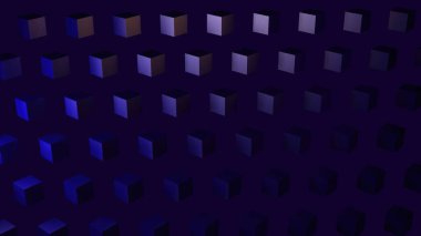 Küplerden oluşan soyut mavi arkaplan parlak kristal küp reklam yüzeyi