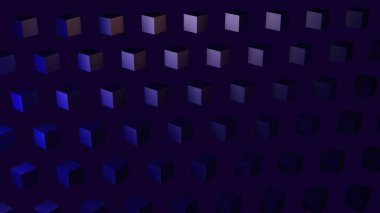 Küplerden oluşan soyut mavi arkaplan parlak kristal küp reklam yüzeyi