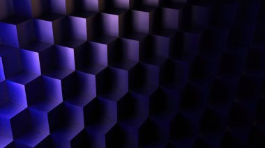Küplerden oluşan soyut mavi arkaplan parlak kristal küp reklam yüzeyi