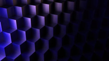 Küplerden oluşan soyut mavi arkaplan parlak kristal küp reklam yüzeyi