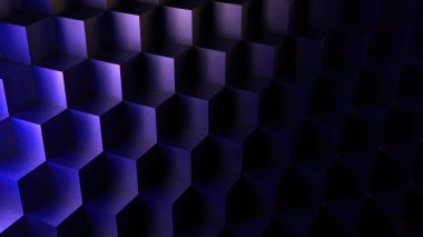 Küplerden oluşan soyut mavi arkaplan parlak kristal küp reklam yüzeyi