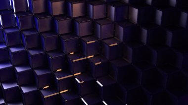 Küplerden oluşan soyut mavi arkaplan parlak kristal küp reklam yüzey sanatı