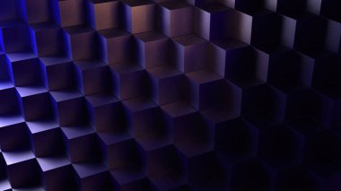 Küplerden oluşan soyut mavi arkaplan parlak kristal küp reklam yüzeyi