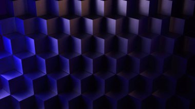 Küplerden oluşan soyut mavi arkaplan parlak kristal küp reklam yüzeyi