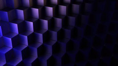 Küplerden oluşan soyut mavi arkaplan parlak kristal küp reklam yüzeyi