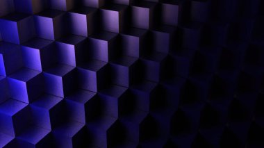 Küplerden oluşan soyut mavi arkaplan parlak kristal küp reklam yüzeyi