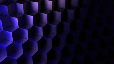 Küplerden oluşan soyut mavi arkaplan parlak kristal küp reklam yüzeyi