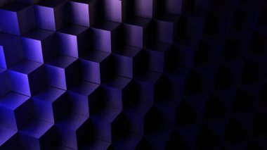 Küplerden oluşan soyut mavi arkaplan parlak kristal küp reklam yüzeyi