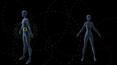 Enerji alanı illüstrasyonu. 3 boyutlu kadın sarmal x-ray sanatının içinde.