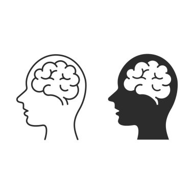 Human Head with brain icon set. Vector Isolated simple line symbol.