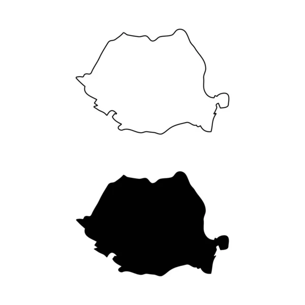 Roménia Mapa Ícone Conjunto Vetor Isolado Contorno Ilustração — Vetor de Stock