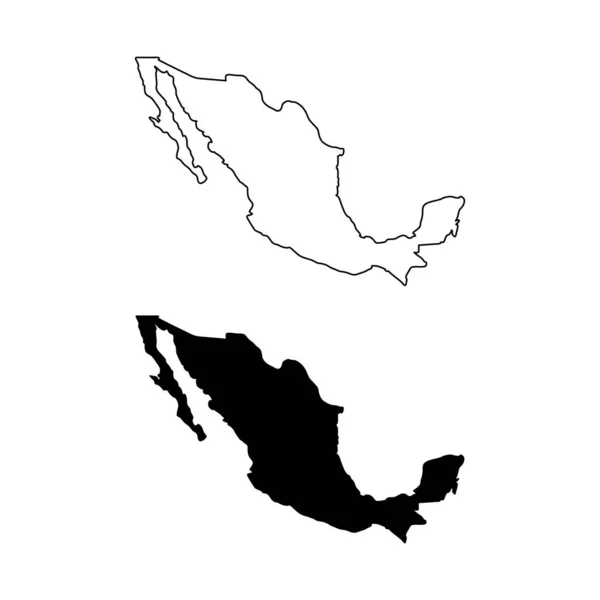 Mexiko Vektorová Mapa Sada Ikon Mexiko Silueta Čára Ilustrace — Stockový vektor