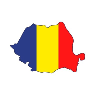 Bayrak ve vektör izole resimli Romanya haritası simgesi.