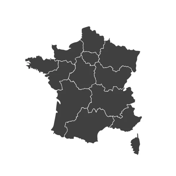 Mapa Francia Con Silueta Contorno Regiones Icono Ilustración Aislada Vectorial — Vector de stock