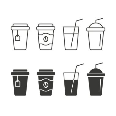 İçecek kupası ikonu, kahve, çay ve smoothie, meyve suyu vektörü izole illüstrasyon.