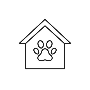 Evcil hayvan evi çizgisi simgesi, köpek evi vektör sembolü beyaz arkaplanda izole edilmiş.