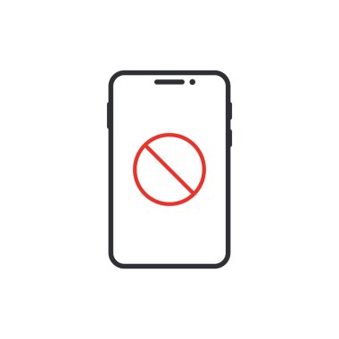 Telefon simgesi yok, telefon kullanımı yasağı izole edilmiş vektör illüstrasyonu.