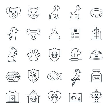 Hayvan hattı simgesi seti. Vektör izole hayvan illüstrasyonu.
