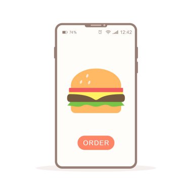Burger online sipariş uygulaması akıllı telefon ekran vektörü izole resimleme.