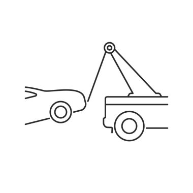 Çekici, çekici vektör ikonu beyaz renkte izole edildi. Araba tahliye işareti