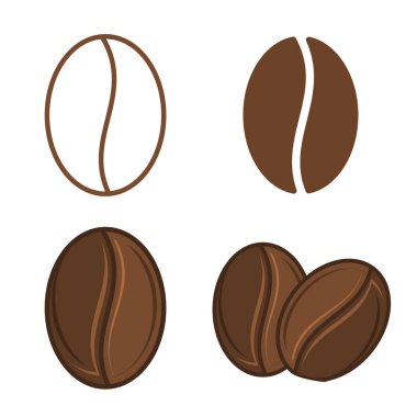 Kahve çekirdeği ikonu seti. Vektör izole illüstrasyonu.