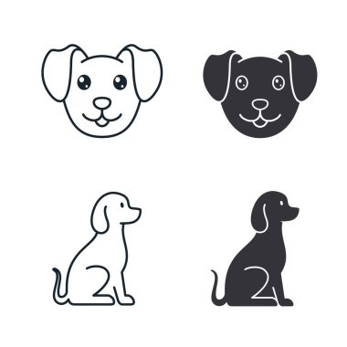 Köpek simgesi siyah renkte ayarlandı. Vektör izole illüstrasyon. Köpek yüzü sembolü.