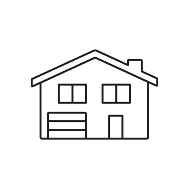 Garaj ikonu olan bir ev. Çizgi çalışması. Vektör izole illüstrasyonu.