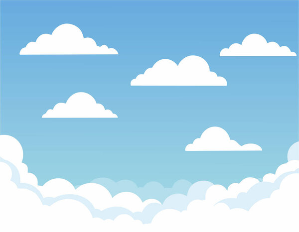 Голубое небо с белыми облаками. Вектор неба ясен, и облака разбросаны по небу.