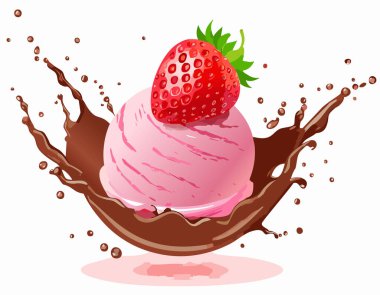 Çikolata parçalı çilekli dondurma.