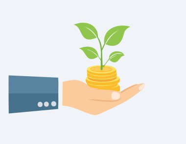 Para sikke elinde büyüyen bitki ile kavramı. Mali ve para kavramı kaydetmek