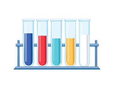 Analitik, tıbbi, ilaç ve bilimsel araştırma konsepti için sıvı içeren cam laboratuvar kimyasal test tüpleri