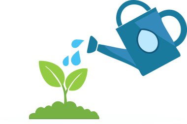 Tohumlama konsepti, genç bitkilerin beyaz arka planlarını sulama