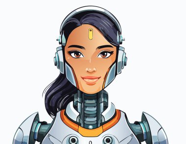 İleri teknoloji zırh ve kulaklıklı, vektör karikatür tarzında tasarlanmış gelecekçi insansı robotlar. Yapay zeka teknolojisi, robot bilimi, yenilik ve bilim kurgu temalı dijital projeler için mükemmel. UX / UI tasarımı, oyun, web ve gelecekteki teknoloji çizimleri için ideal