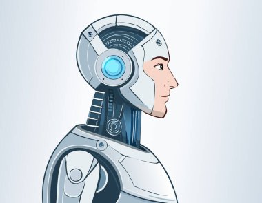 İleri teknoloji zırh ve kulaklıklı, vektör karikatür tarzında tasarlanmış gelecekçi insansı robotlar. Yapay zeka teknolojisi, robot bilimi, yenilik ve bilim kurgu temalı dijital projeler için mükemmel. UX / UI tasarımı, oyun, web ve gelecekteki teknoloji çizimleri için ideal