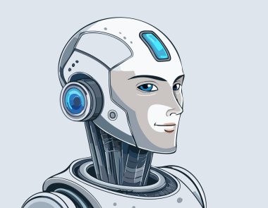 İleri teknoloji zırh ve kulaklıklı, vektör karikatür tarzında tasarlanmış gelecekçi insansı robotlar. Yapay zeka teknolojisi, robot bilimi, yenilik ve bilim kurgu temalı dijital projeler için mükemmel. UX / UI tasarımı, oyun, web ve gelecekteki teknoloji çizimleri için ideal