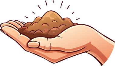 Toprağı beyaz zemin üzerinde temiz çizgilerle tarımsal büyümenin ve sürdürülebilirliğin sembolü olarak gösteren düz bir el tasarımı