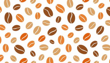 Turuncu, kahverengi ve yeşil kahve çekirdekleri ile temiz ve canlı bir düz desen. Duvar kağıdı, ambalaj veya kafe markalaşması gibi modern projeler için uygundur..