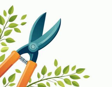 Kenarlarında yeşillik ve açık kopya alanı olan bahçe budama sahnesinin canlandırması