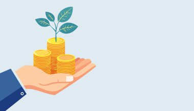 Asgari düzeyde sanat eserleri, yeşil filizlenen bir bitkinin üzerine insan eli kaldıran bozuk para yığınlarını gösteriyor. Tasarruf etmeyi, yatırımdan kazancı ve sağ tarafta kopyalama alanı olan ekonomik büyümeyi temsil ediyor..