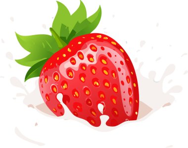 Beyaz krema içine bir çilek dalışı minimum tasarım, oyuncu ve temiz kompozisyon.