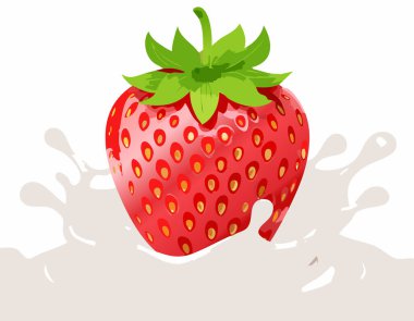 Yumuşak, pembe bir girdapın içine düşen kalın çilek, modern, minimal gıda illüstrasyonu.