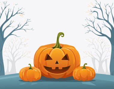 Şirin ve tuhaf balkabakları kıvrımlı bir tepede toplanır, oyulmuş bir balkabağı fenerinin etrafında. Yapraksız ağaçlar ve düşen yapraklar bu cadılar bayramı sahnesine beyaz bir zemin üzerinde cazibe katıyor..