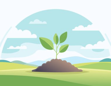 Yerden, pastel tonlar, yumuşak kıvrımlar, soyut manzaralar ve parlak arkaplan içeren rüya gibi bir manzarayla filizlenen bir filizlenme..