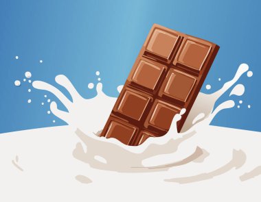 Zarif tatlı illüstrasyonunda köpüklü süt çeşmesinin içine doğru açılı yumuşak şeker çubukları, parlak yüzey renk paletini vurgulayarak serin gradyan arkaplan cömert negatif alan destekleri, iz veya dijital işaret ile sıcak kahverengiye vurgu yapar.