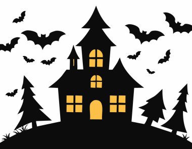 Basit siyah kesim sanat, sivri uçlu çatıları, düzgün panjurları ve kemerli kapıları olan, kırık çitlerle çevrili, çim ve mezar haçları olan ürkütücü bir dağ evi gösteriyor. Yarasa sürüsü, parlak negatif alanın üzerine hareket katıyor. 