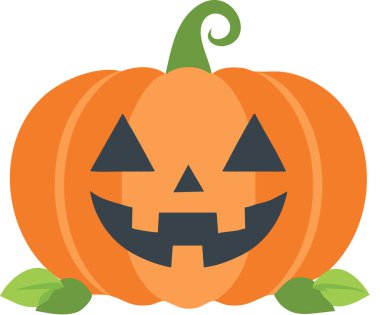 Parlak turuncu cadılar bayramı balkabağı. Dost canlısı yüzü ve basit temiz şekilleri boş beyaz sahne idealleri üzerine kuruludur.