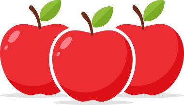 Beyaz arka planda yeşil yapraklı üç kırmızı elma..